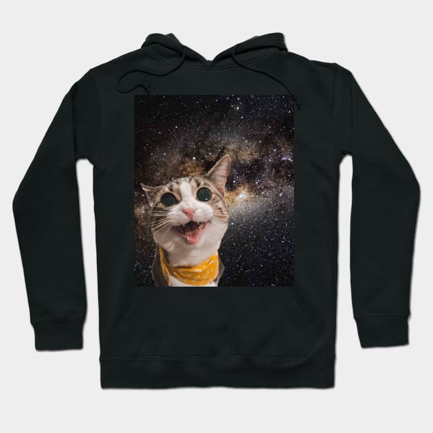 Cute Astro Space Cat In Universe Hoodie by Random Galaxy